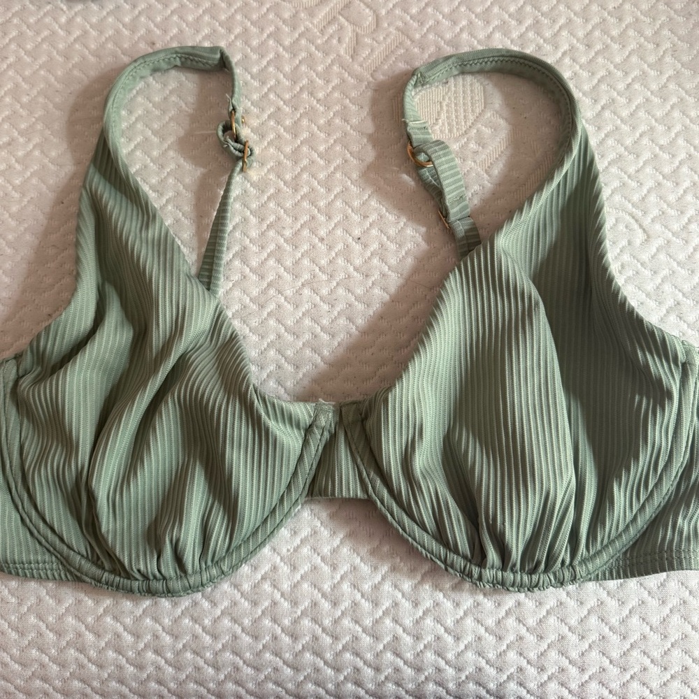 Green Ribbed Bikini Top
